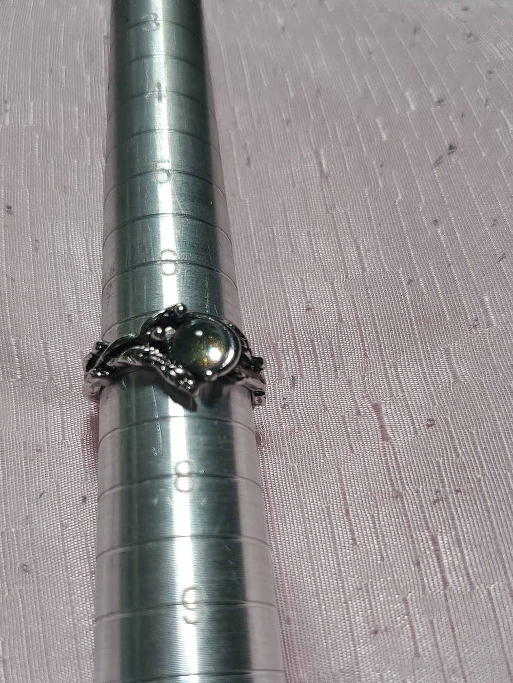 Sterling Silver Black Opal Cabochon Ring - Elegant Black Finish